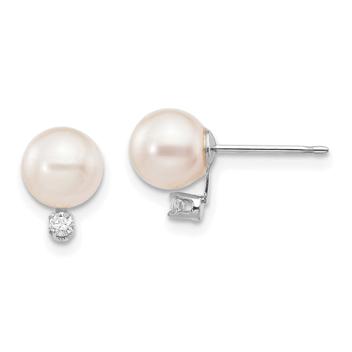14K White Gold 6-7mm Round White Saltwater Akoya .06ct. Diamond Earrings-XFW474E