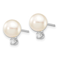 14K White Gold 7-8mm Round White Saltwater Akoya .10ct. Diamond Earrings-XFW475E