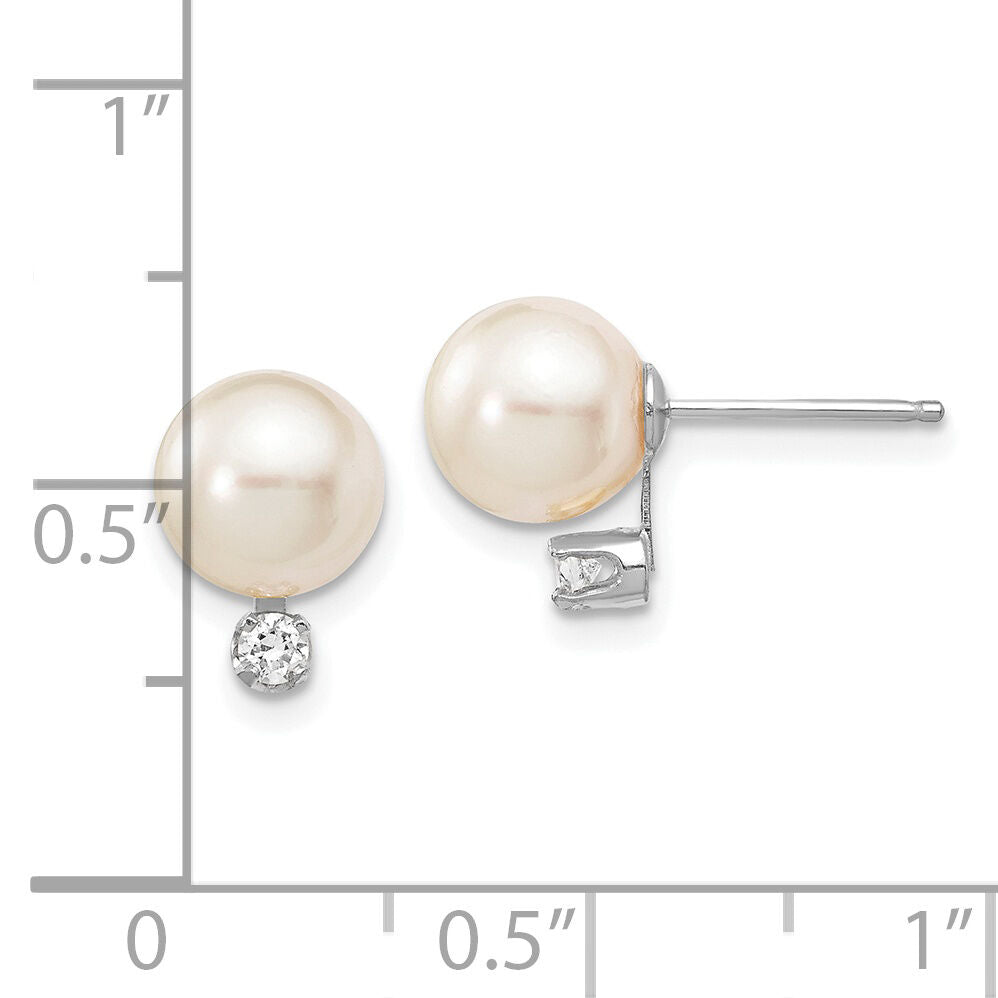 14K White Gold 7-8mm Round White Saltwater Akoya .10ct. Diamond Earrings-XFW475E