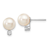 14K White Gold 7-8mm Round White Saltwater Akoya .10ct. Diamond Earrings-XFW475E
