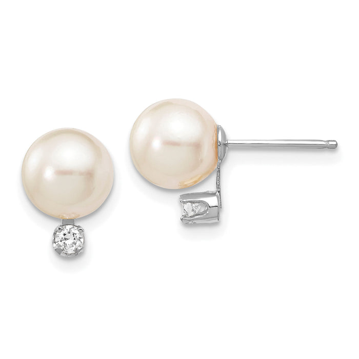 14K White Gold 7-8mm Round White Saltwater Akoya .10ct. Diamond Earrings-XFW475E