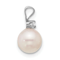 14K White Gold 7-8mm Round White Saltwater Akoya .05ct Diamond Pendant-XFW476