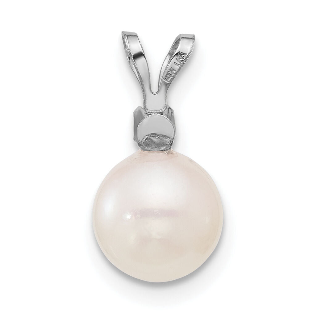 14K White Gold 7-8mm Round White Saltwater Akoya .05ct Diamond Pendant-XFW476