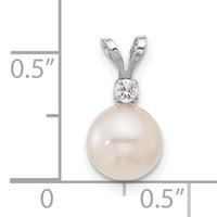 14K White Gold 7-8mm Round White Saltwater Akoya .05ct Diamond Pendant-XFW476