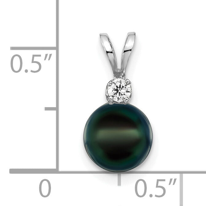 14kw 7-8mm Black Round Saltwater Akoya Cultured Pearl Diamond Post Pendants-XFW476B