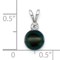 14kw 7-8mm Black Round Saltwater Akoya Cultured Pearl Diamond Post Pendants-XFW476B