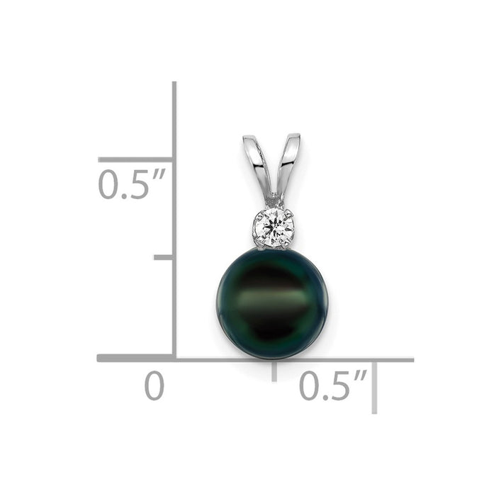 14kw 7-8mm Black Round Saltwater Akoya Cultured Pearl Diamond Post Pendants-XFW476B