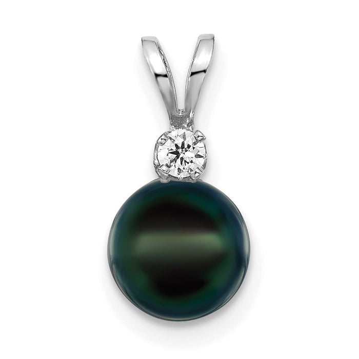 14kw 7-8mm Black Round Saltwater Akoya Cultured Pearl Diamond Post Pendants-XFW476B