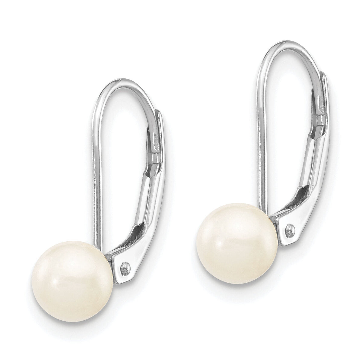 14K White Gold 5-6mm Round White Saltwater Akoya Pearl Leverback Earrings-XFW479E