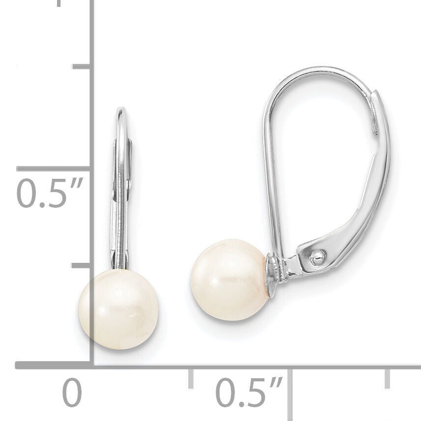 14K White Gold 5-6mm Round White Saltwater Akoya Pearl Leverback Earrings-XFW479E
