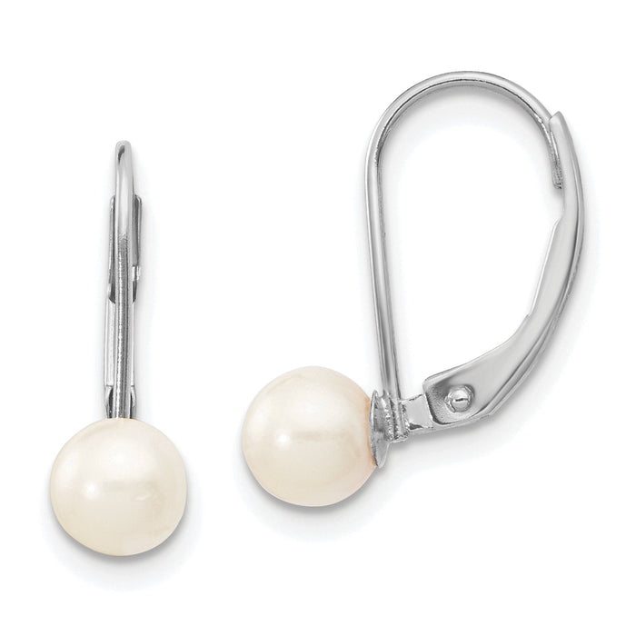 14K White Gold 5-6mm Round White Saltwater Akoya Pearl Leverback Earrings-XFW479E