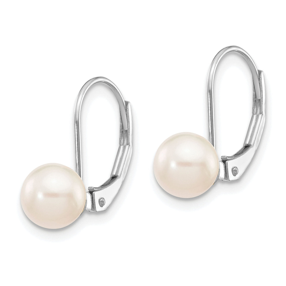 14K White Gold 6-7mm Round White Akoya Pearl Leverback Earrings-XFW480E