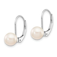 14K White Gold 6-7mm Round White Akoya Pearl Leverback Earrings-XFW480E