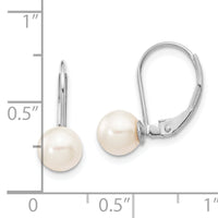 14K White Gold 6-7mm Round White Akoya Pearl Leverback Earrings-XFW480E