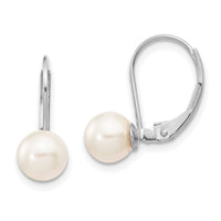 14K White Gold 6-7mm Round White Akoya Pearl Leverback Earrings-XFW480E