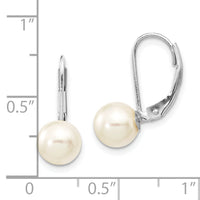 14K White Gold 7-8mm Round White Saltwater Akoya Pearl Leverback Earrings-XFW481E