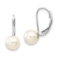 14K White Gold 7-8mm Round White Saltwater Akoya Pearl Leverback Earrings-XFW481E