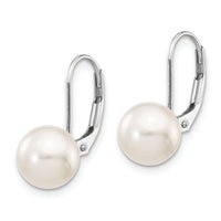 14K White Gold 8-9mm Round White Saltwater Akoya Leverback Earrings-XFW482E