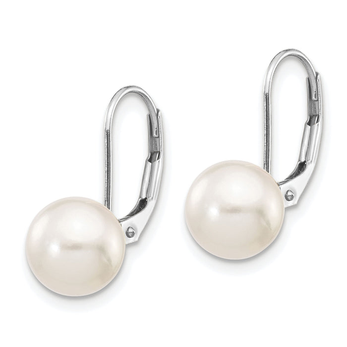 14K White Gold 8-9mm Round White Saltwater Akoya Leverback Earrings-XFW482E
