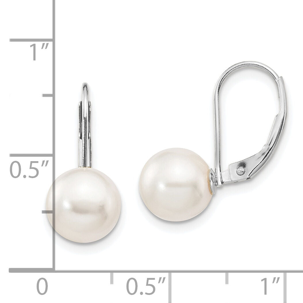 14K White Gold 8-9mm Round White Saltwater Akoya Leverback Earrings-XFW482E