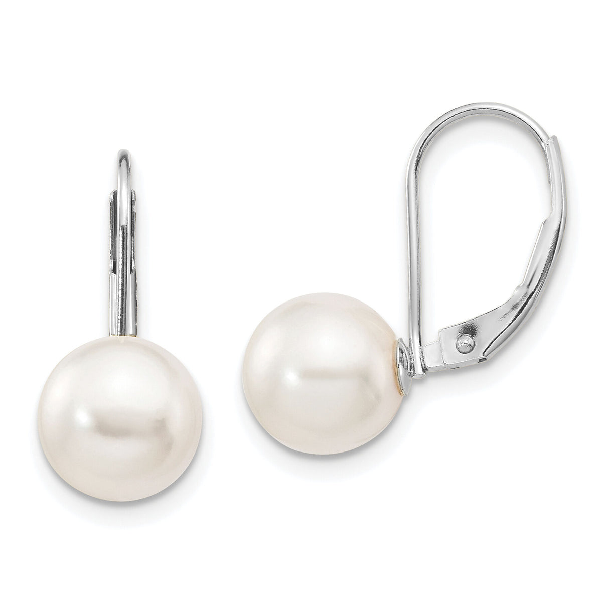14K White Gold 8-9mm Round White Saltwater Akoya Leverback Earrings-XFW482E