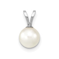 14K White Gold 6-7mm Round White Saltwater Akoya pearl Pendant-XFW487