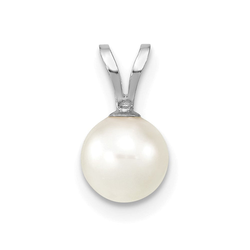 14K White Gold 6-7mm Round White Saltwater Akoya pearl Pendant-XFW487