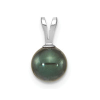 14K White Gold 6-7mm Round Black Saltwater Akoya pearl Pendant-XFW487B