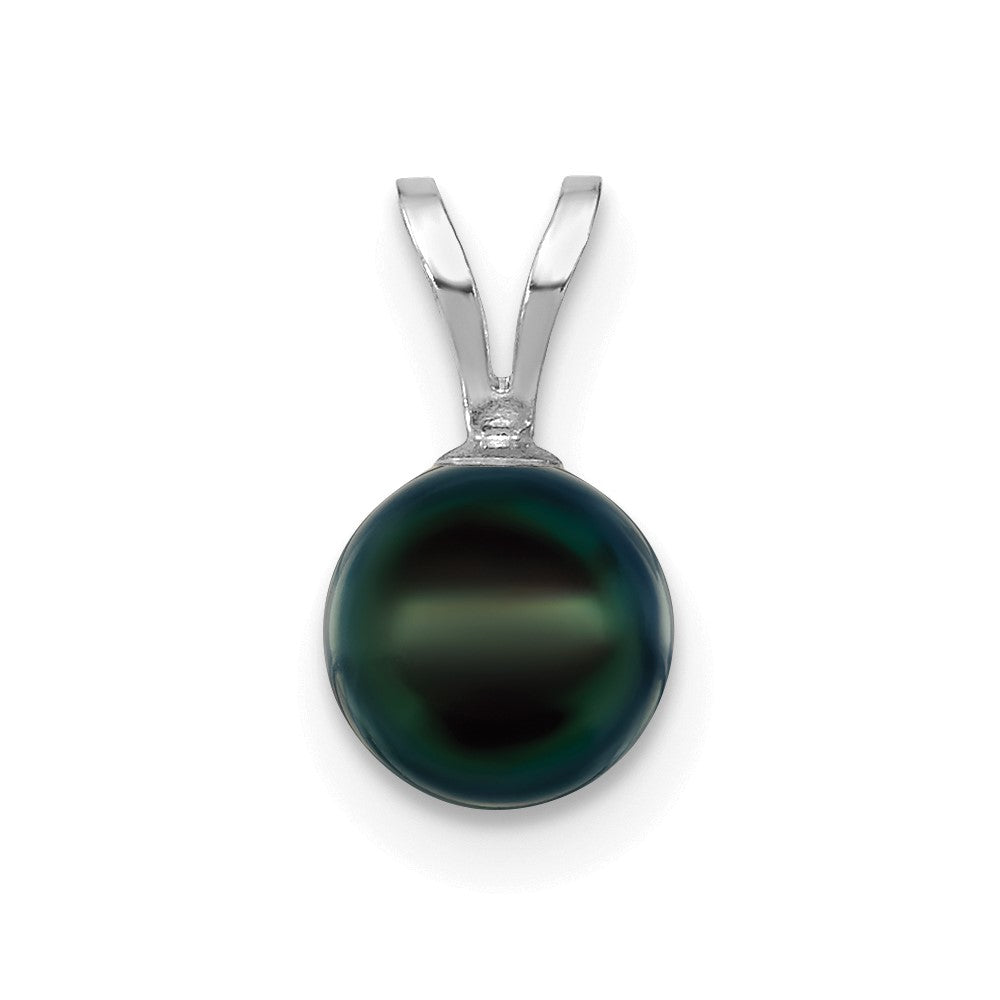 14K White Gold 6-7mm Round Black Saltwater Akoya pearl Pendant-XFW487B