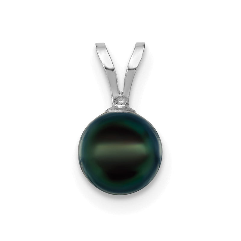 14K White Gold 6-7mm Round Black Saltwater Akoya pearl Pendant-XFW487B