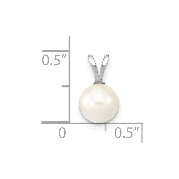 14K White Gold 7-8mm Round White Saltwater Akoya Pearl Pendant-XFW488