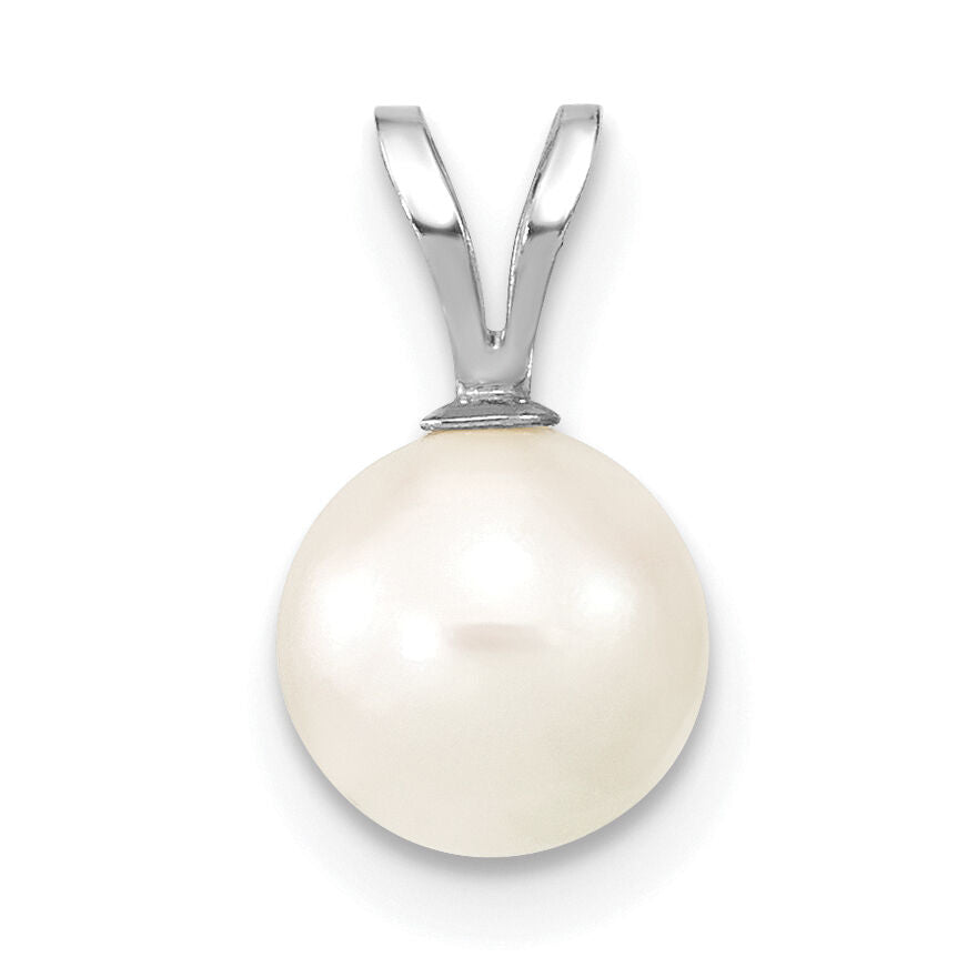 14K White Gold 7-8mm Round White Saltwater Akoya Pendant-XFW488