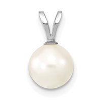 14K White Gold 7-8mm Round White Saltwater Akoya Pendant-XFW488