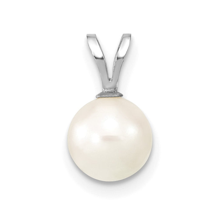 14K White Gold 7-8mm Round White Saltwater Akoya Pearl Pendant-XFW488