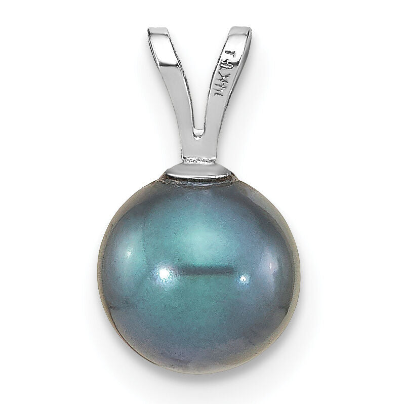 14K White Gold 7-8mm Round Black Saltwater Akoya Pendant-XFW488B