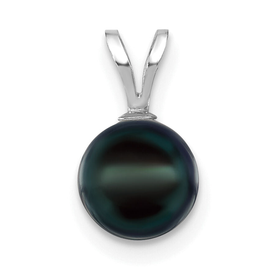 14K White Gold 7-8mm Round Black Saltwater Akoya Pendant-XFW488B