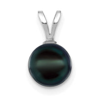 14K White Gold 7-8mm Round Black Saltwater Akoya Pendant-XFW488B