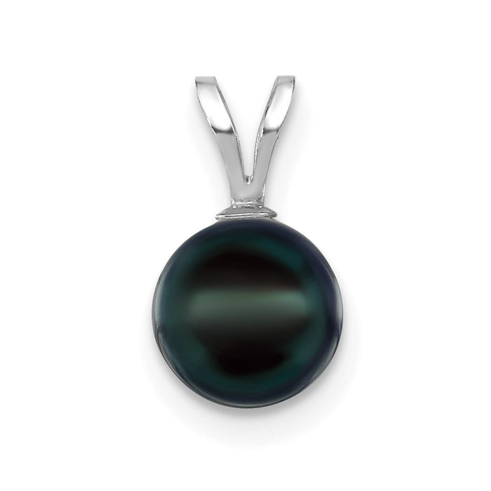 14K White Gold 7-8mm Round Black Saltwater Akoya Pearl Pendant-XFW488B