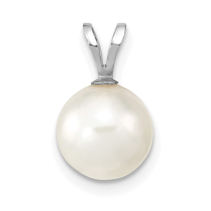 14K White Gold 8-9mm Round White Saltwater Akoya pearl Pendant-XFW489