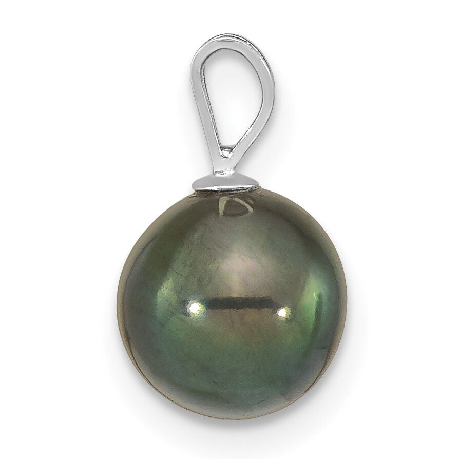 14K White Gold 8-9mm Round Black Saltwater Akoya Pendant-XFW489B