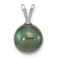 14K White Gold 8-9mm Round Black Saltwater Akoya Pendant-XFW489B