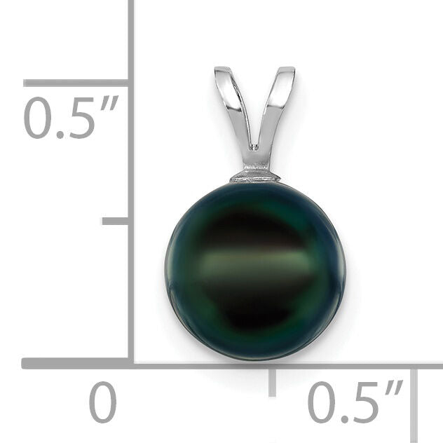14K White Gold 8-9mm Round Black Saltwater Akoya Pendant-XFW489B