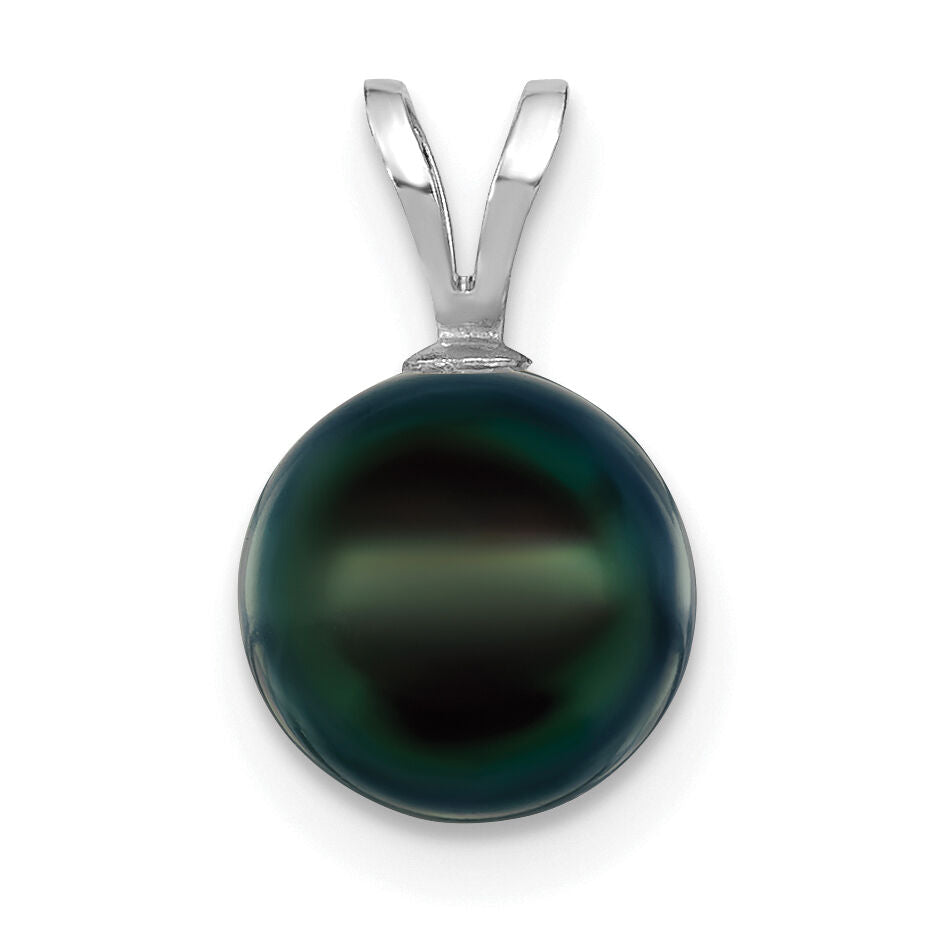 14K White Gold 8-9mm Round Black Saltwater Akoya Pendant-XFW489B