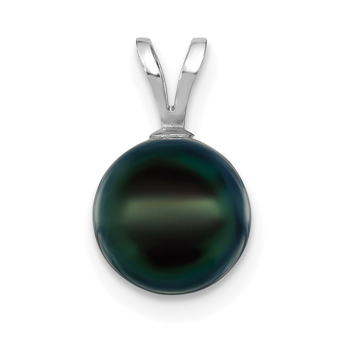14K White Gold 8-9mm Round Black Saltwater Akoya Pearl Pendant-XFW489B