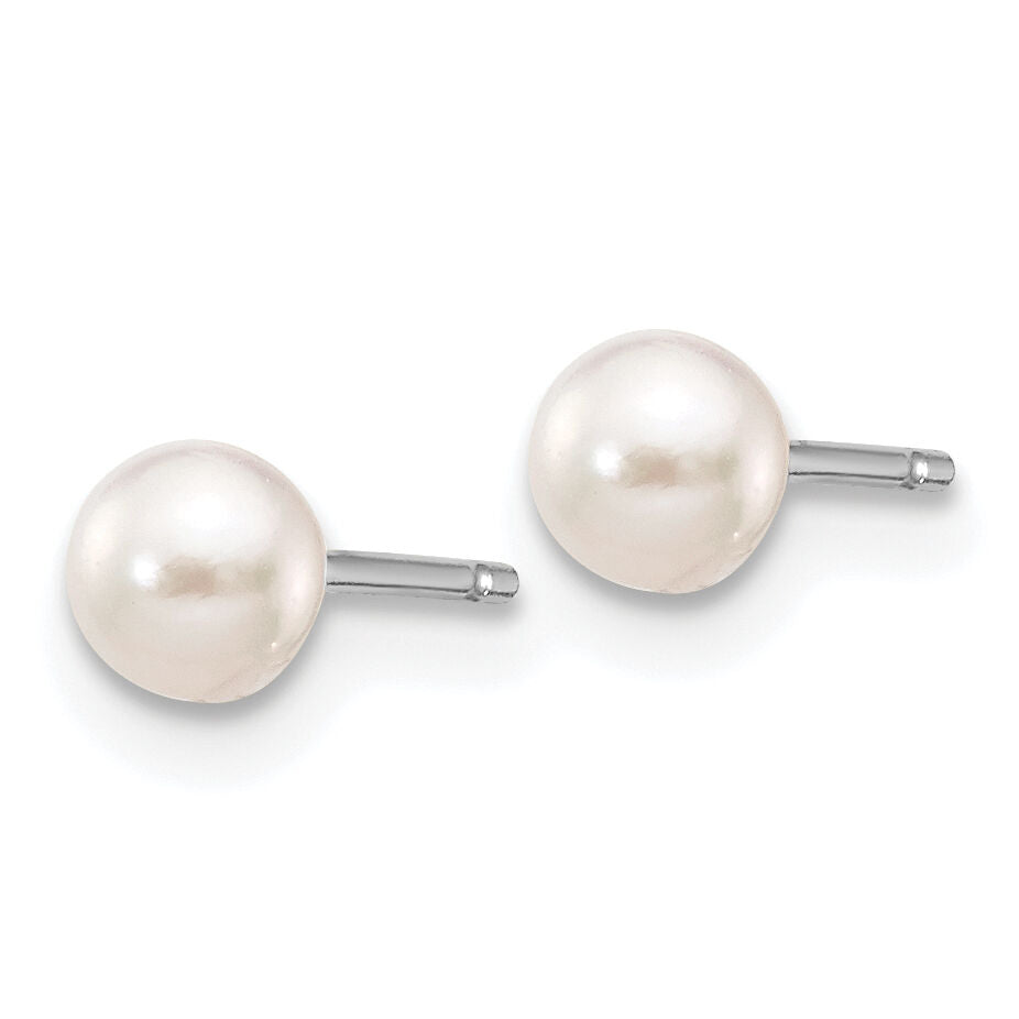 14K White Gold 3-4mm Round White Saltwater Akoya Cultured Pearl Earrings-XFW490E