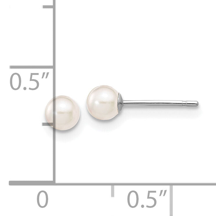 14K White Gold 3-4mm Round White Saltwater Akoya Cultured Pearl Earrings-XFW490E