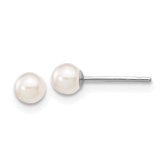 14K White Gold 3-4mm Round White Saltwater Akoya Cultured Pearl Earrings-XFW490E