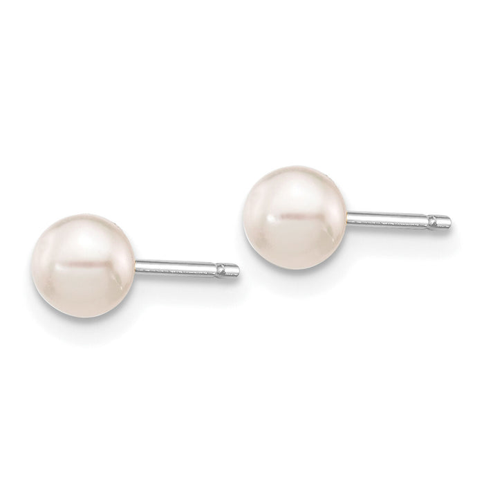 14K White Gold 4-5mm Round White Saltwater Akoya Cultured Pearl Earrings-XFW491E