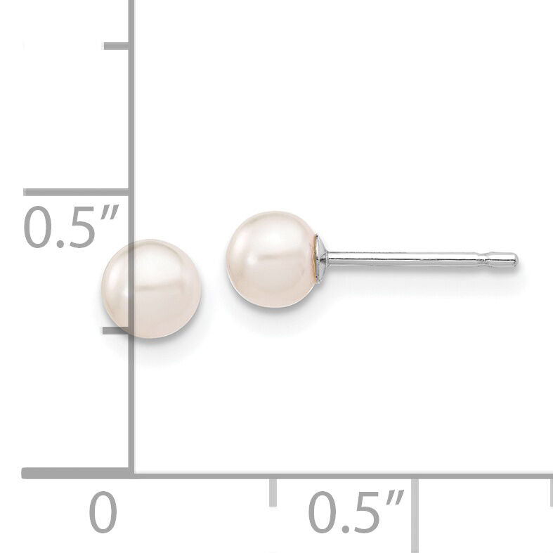 14K White Gold 4-5mm Round White Saltwater Akoya Cultured Pearl Earrings-XFW491E