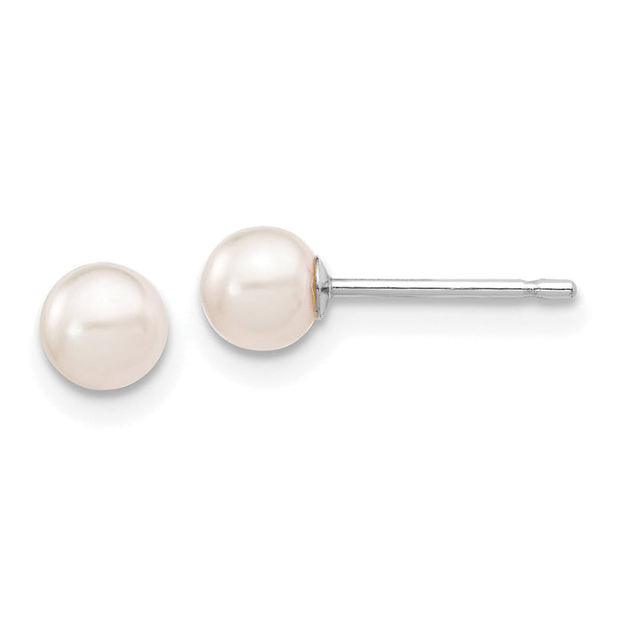 14K White Gold 4-5mm Round White Saltwater Akoya Cultured Pearl Earrings-XFW491E